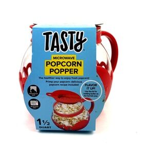 Tasty Microwave Popcorn Popper Maker 1.5Qt Red Borosilicate Glass Handle Kitchen